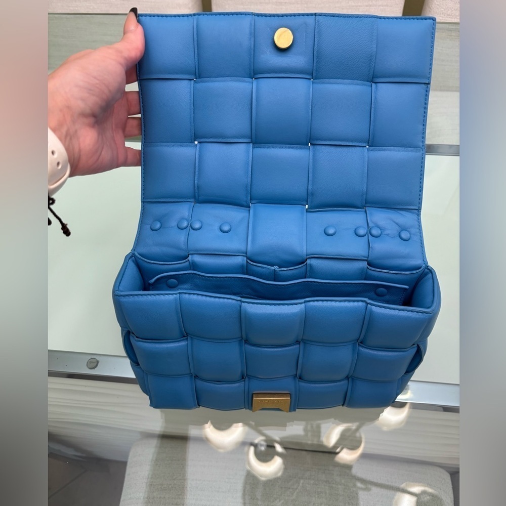 Authentic Blue Quilted Padded Chain Cassette Bag - Picture 13 of 13